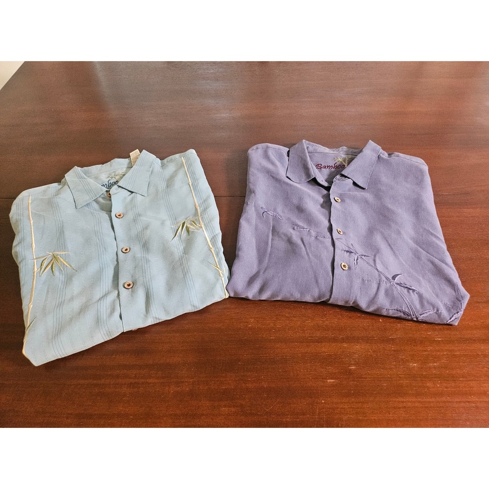 Bamboo Cay Button Down Set 2 Shirts XXL Blue Sea Turtle Bamboo Embroidered Camp